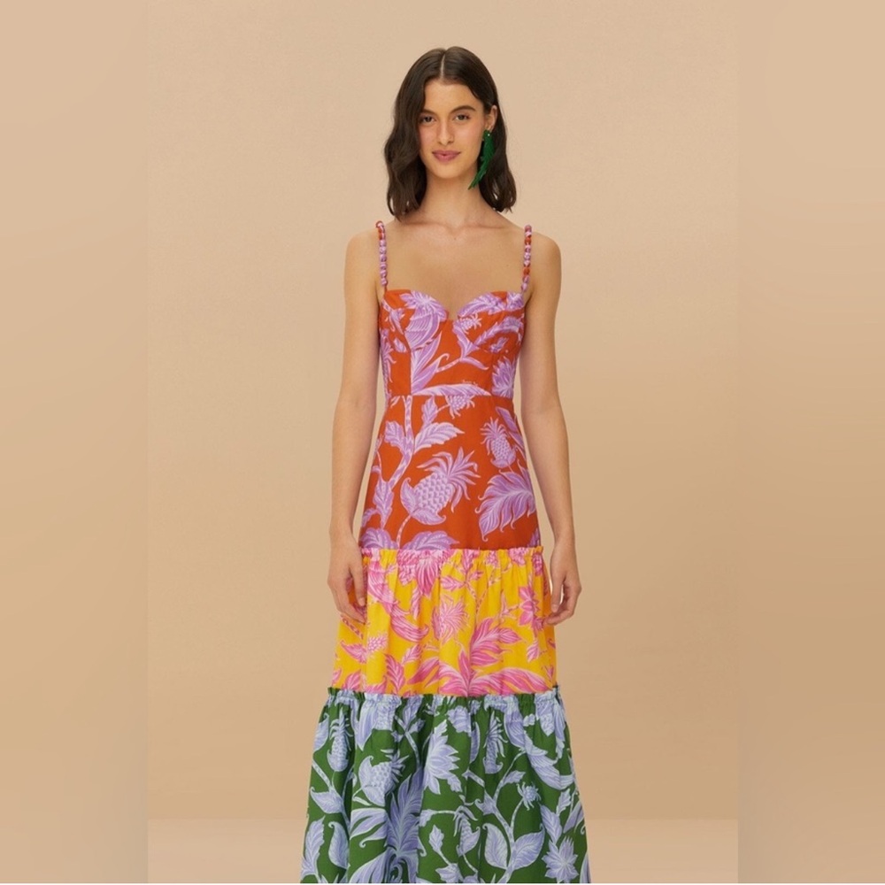 NEW Farm Rio Mixed Tropical Swing Sleeveless Midi Dress